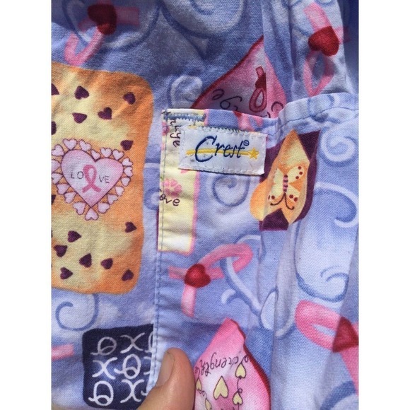 Crest cotton large scrub top womens nurse button pocket komen pink ribbon heart - Picture 3 of 13